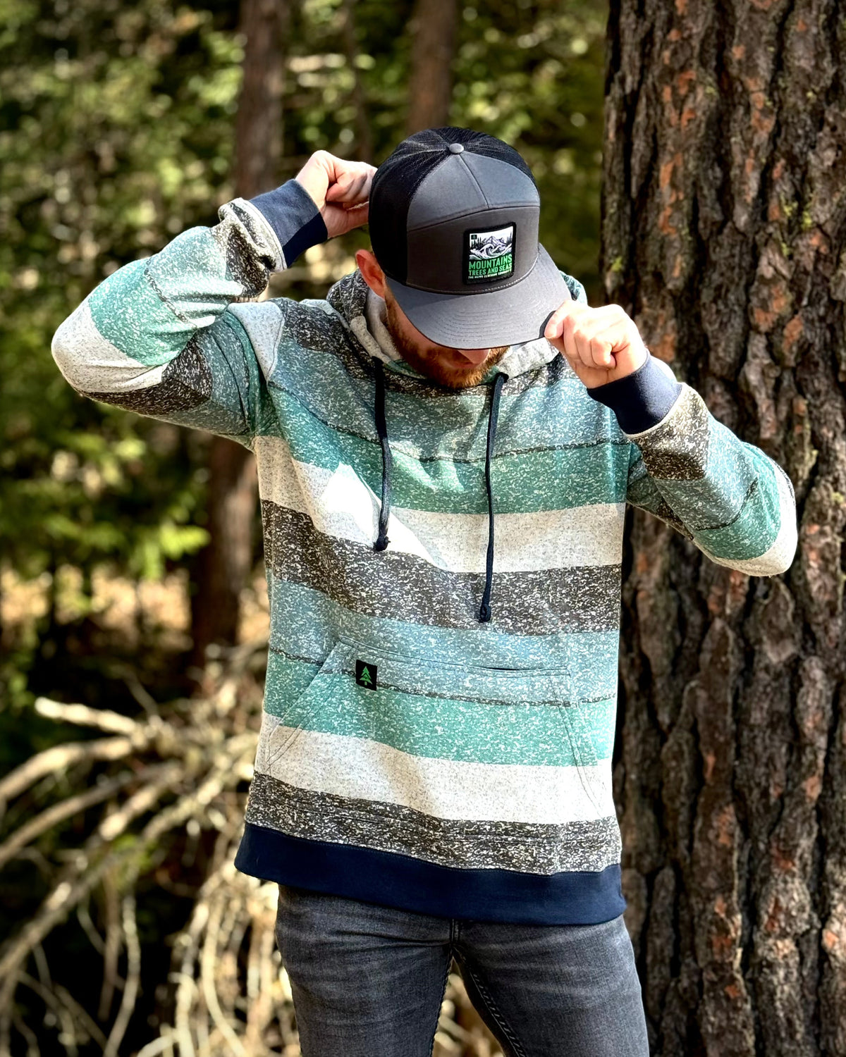Oceanside Fleece Mid-weight Hoodie w/ Mountain Tree - The Happy Clothing Company