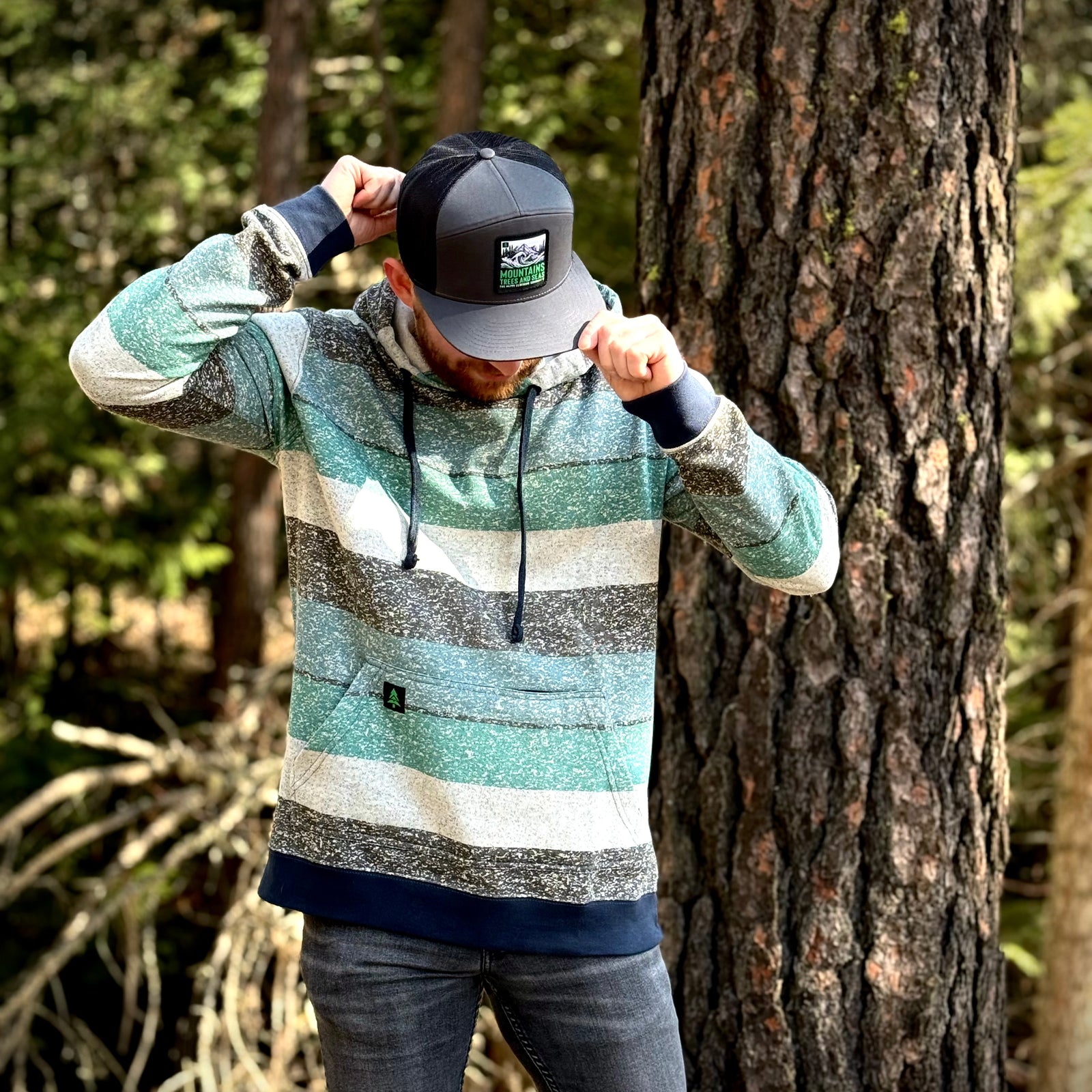 Oceanside Fleece Mid-weight Hoodie w/ Mountain Tree - The Happy Clothing Company