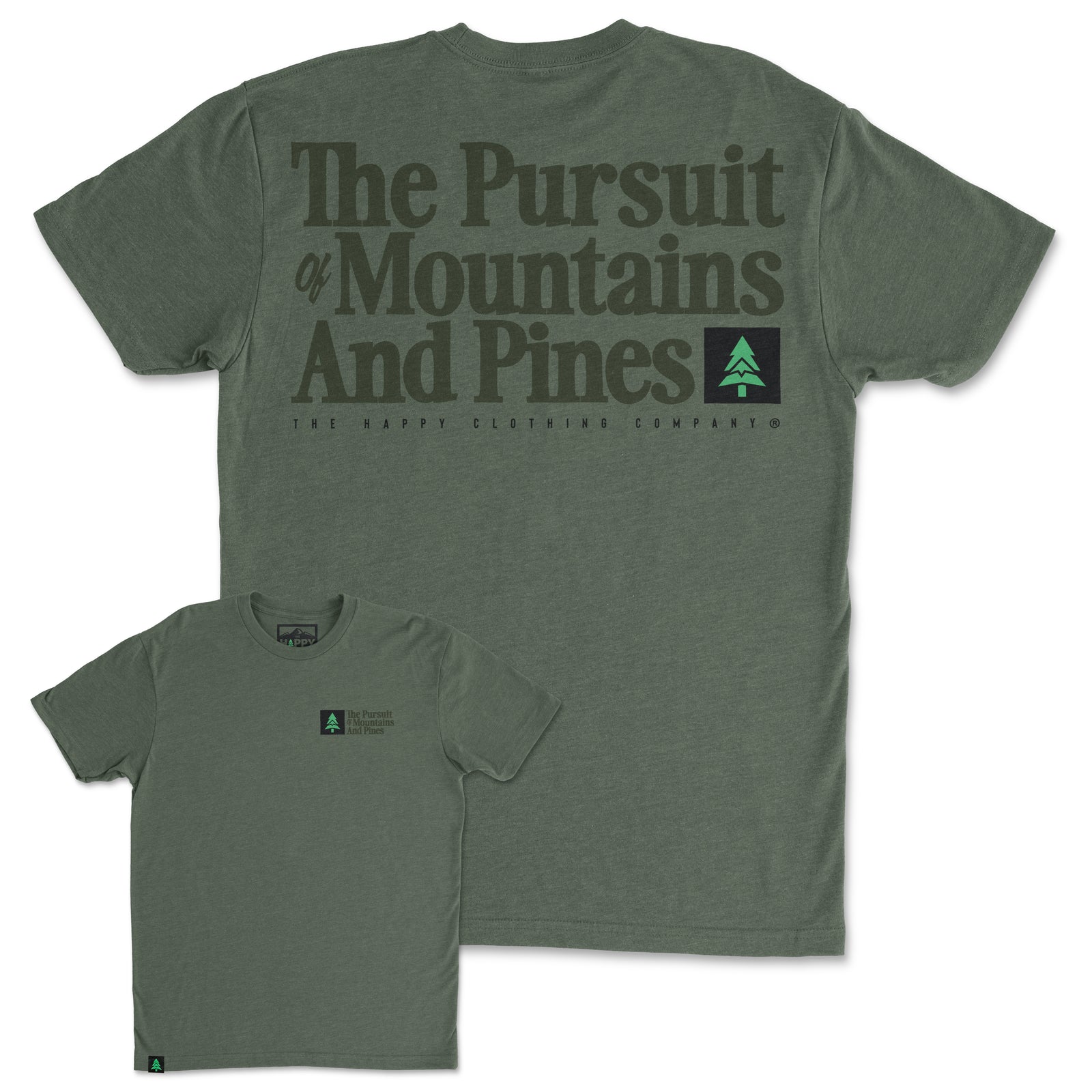The Pursuit Of Mountains and Pines Back Print 'Trail Tee' | Lightweight Blend | - The Happy Clothing Company