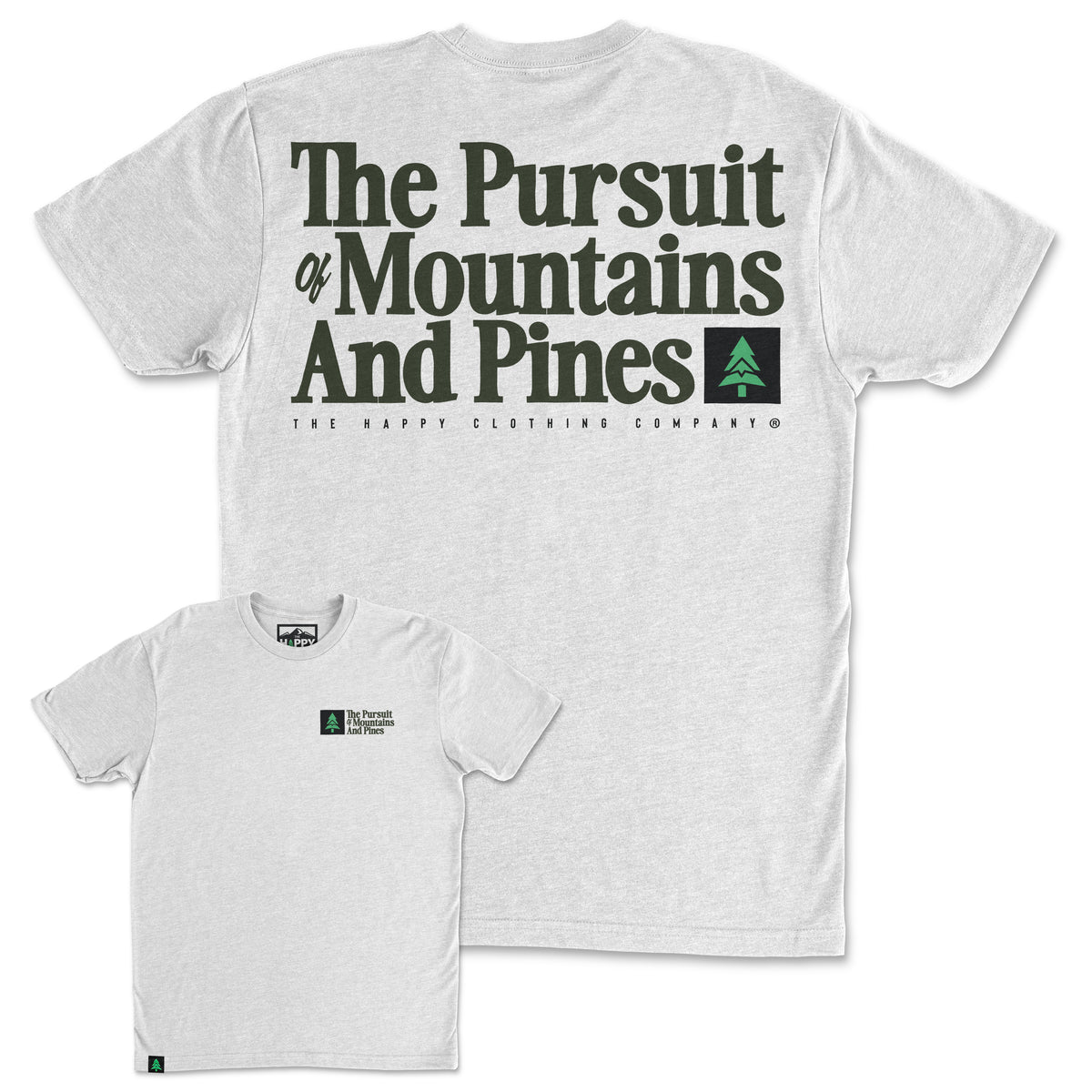 The Pursuit Of Mountains and Pines Back Print 'Trail Tee' | Lightweight Blend | - The Happy Clothing Company