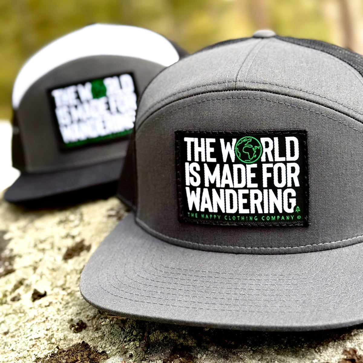 The World Is Made For Wandering Woven Patch 7 Panel Cap - The Happy Clothing Company
