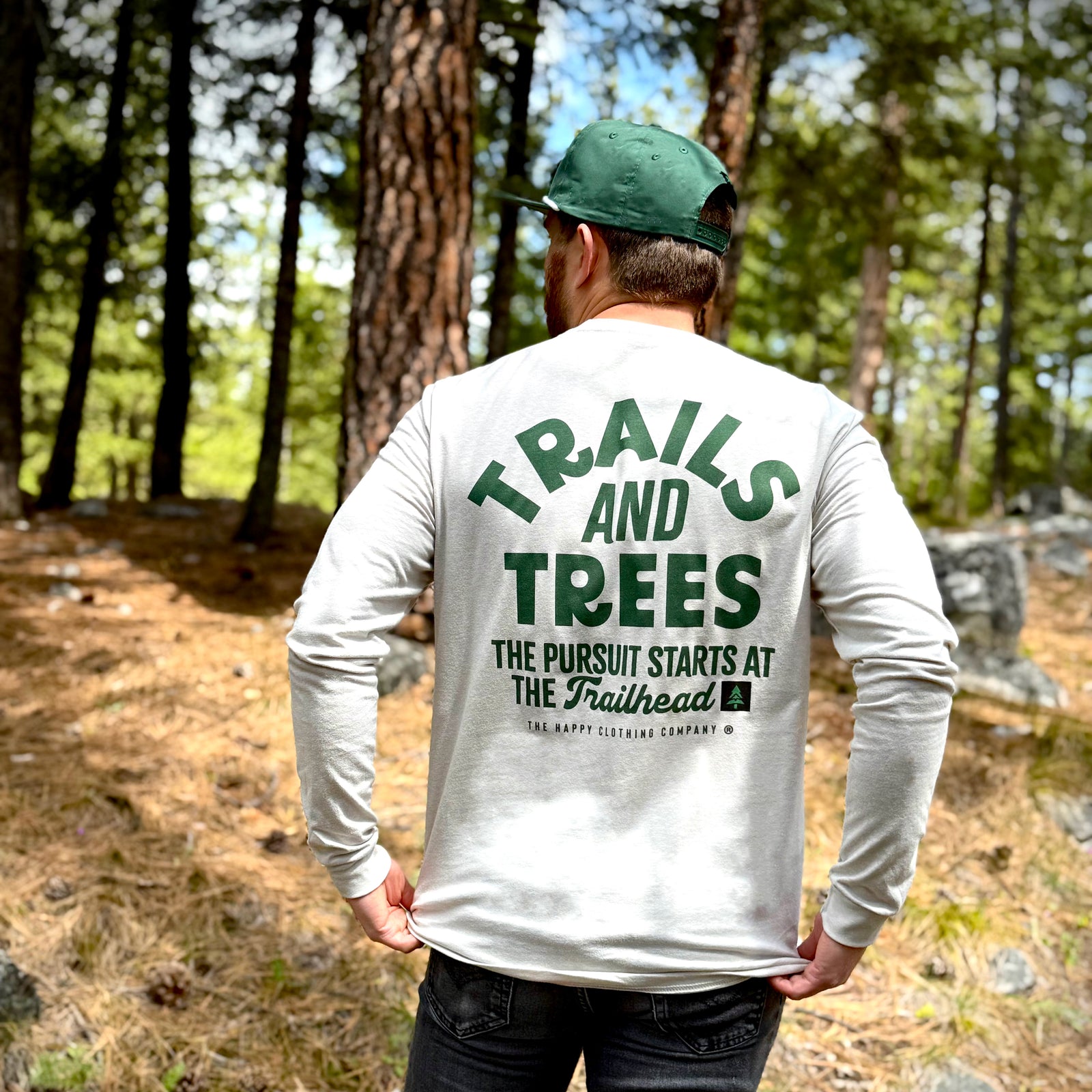 Trails and Trees Back Print 'Trail Long Sleeve' | Lightweight Blend | - The Happy Clothing Company