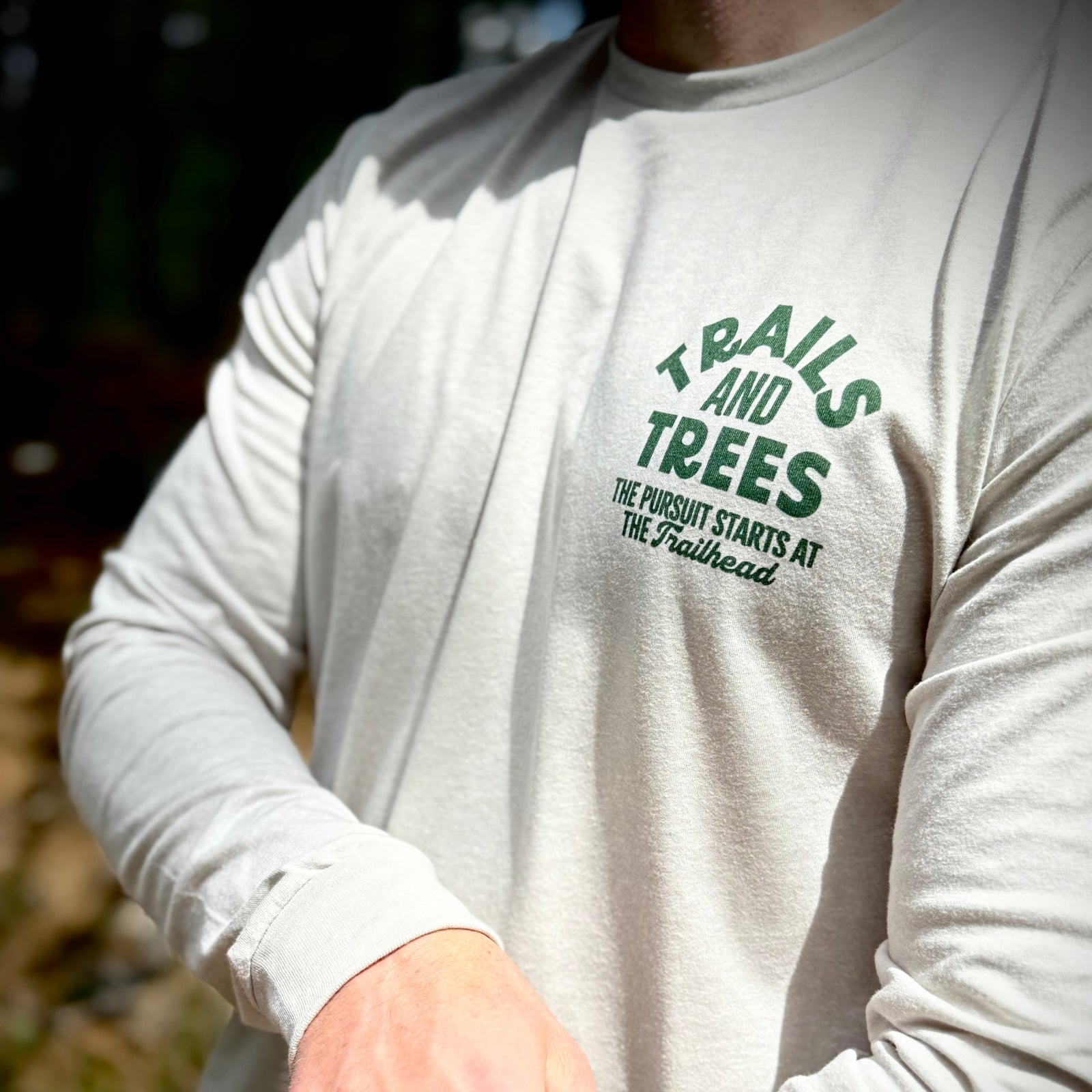 Trails and Trees Back Print 'Trail Long Sleeve' | Lightweight Blend | - The Happy Clothing Company