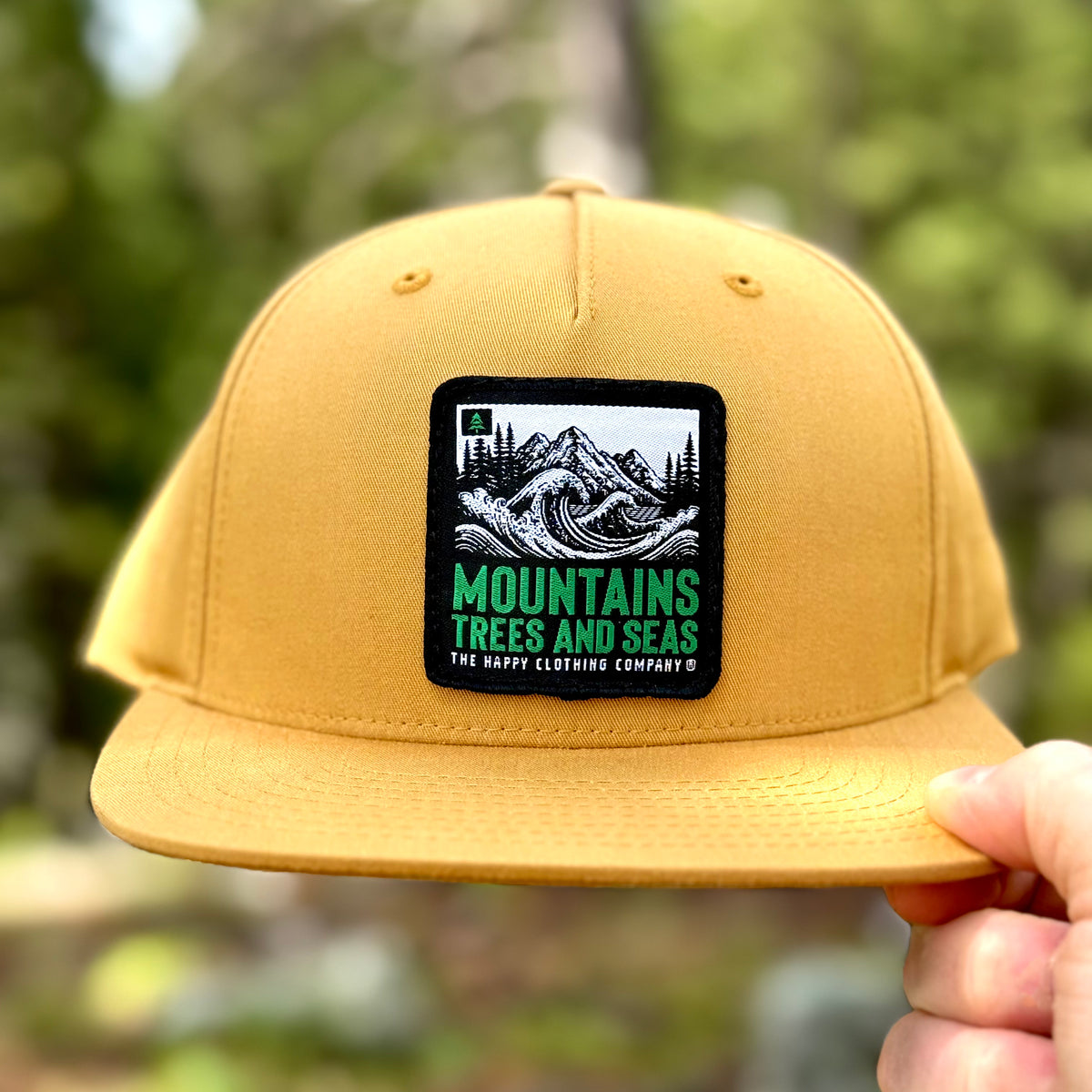 Mountains Trees and Seas 5 Panel Twill Snapback - The Happy Clothing Company