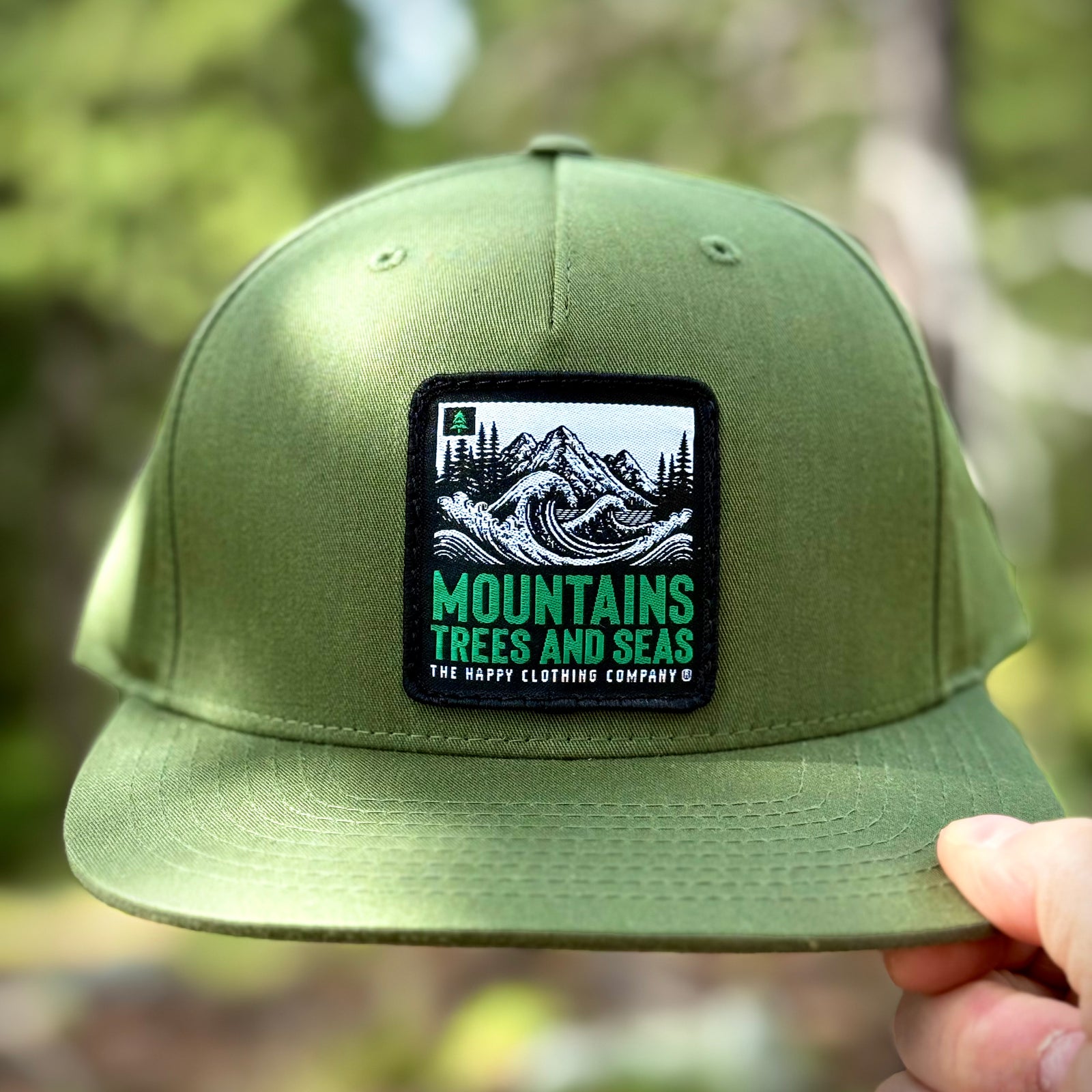 Mountains Trees and Seas 5 Panel Twill Snapback - The Happy Clothing Company