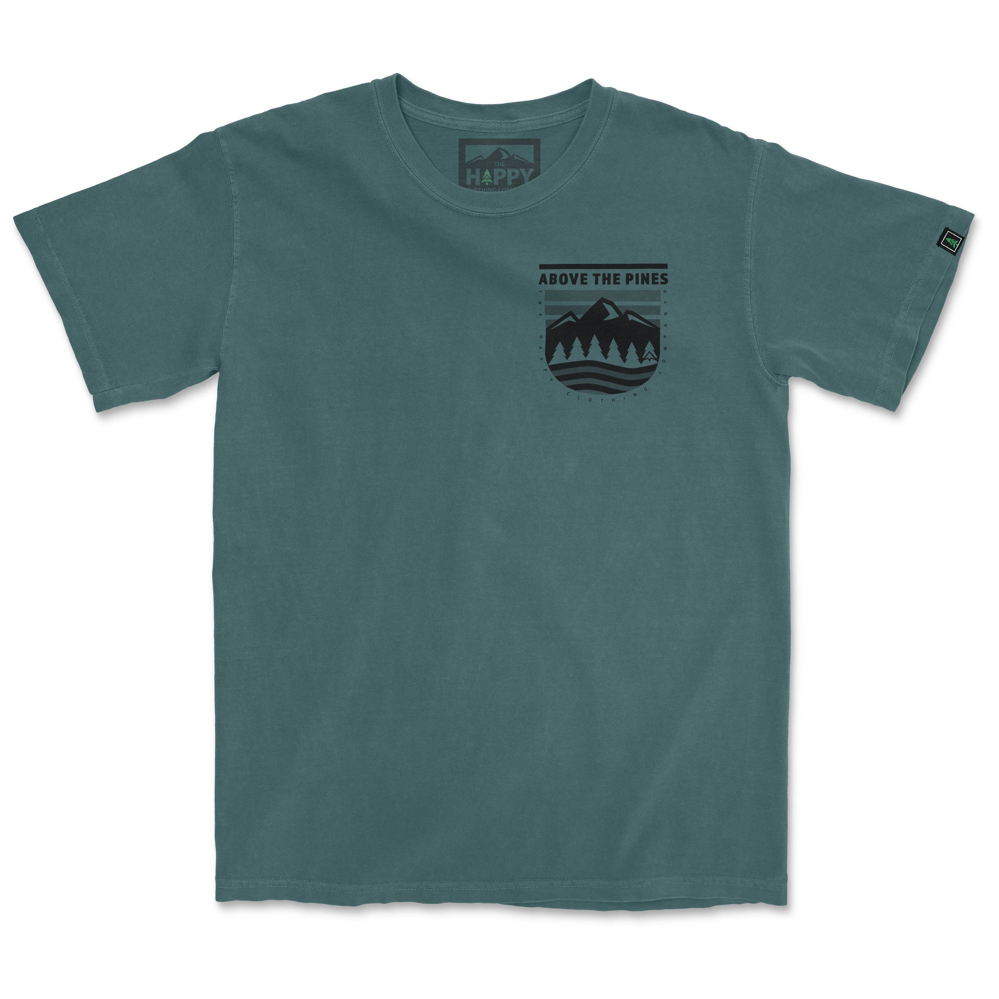 Above The Pines Back Print <br> Nature-Inspired Pigment Dyed Tee - The Happy Clothing Company