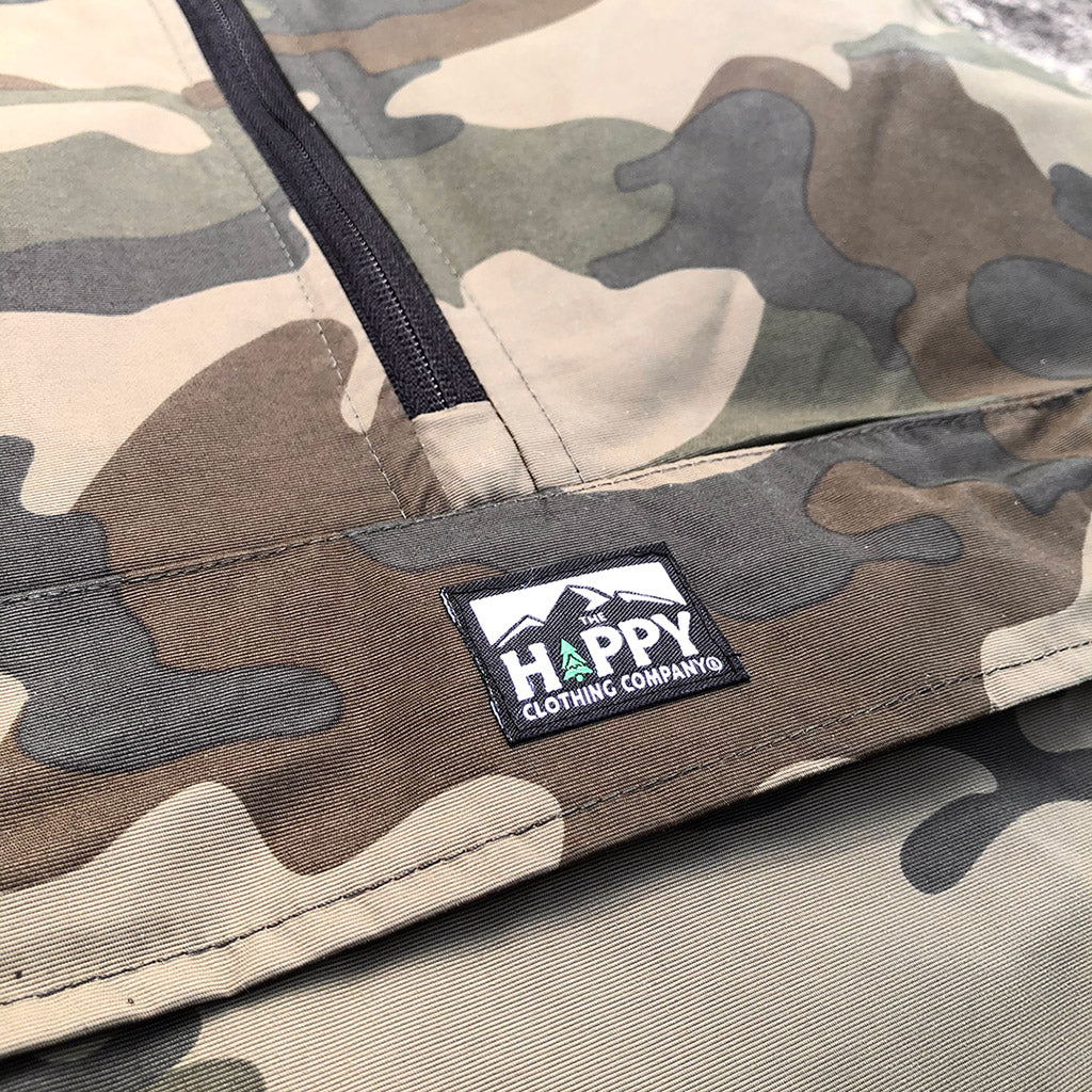 Logo Label <br> Camo Rain Jacket - The Happy Clothing Company... Outdoor apparel with a cause.