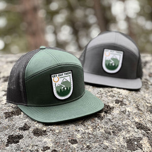 Get Out There Printed Patch <br> 7 Panel Cap - The Happy Clothing Company