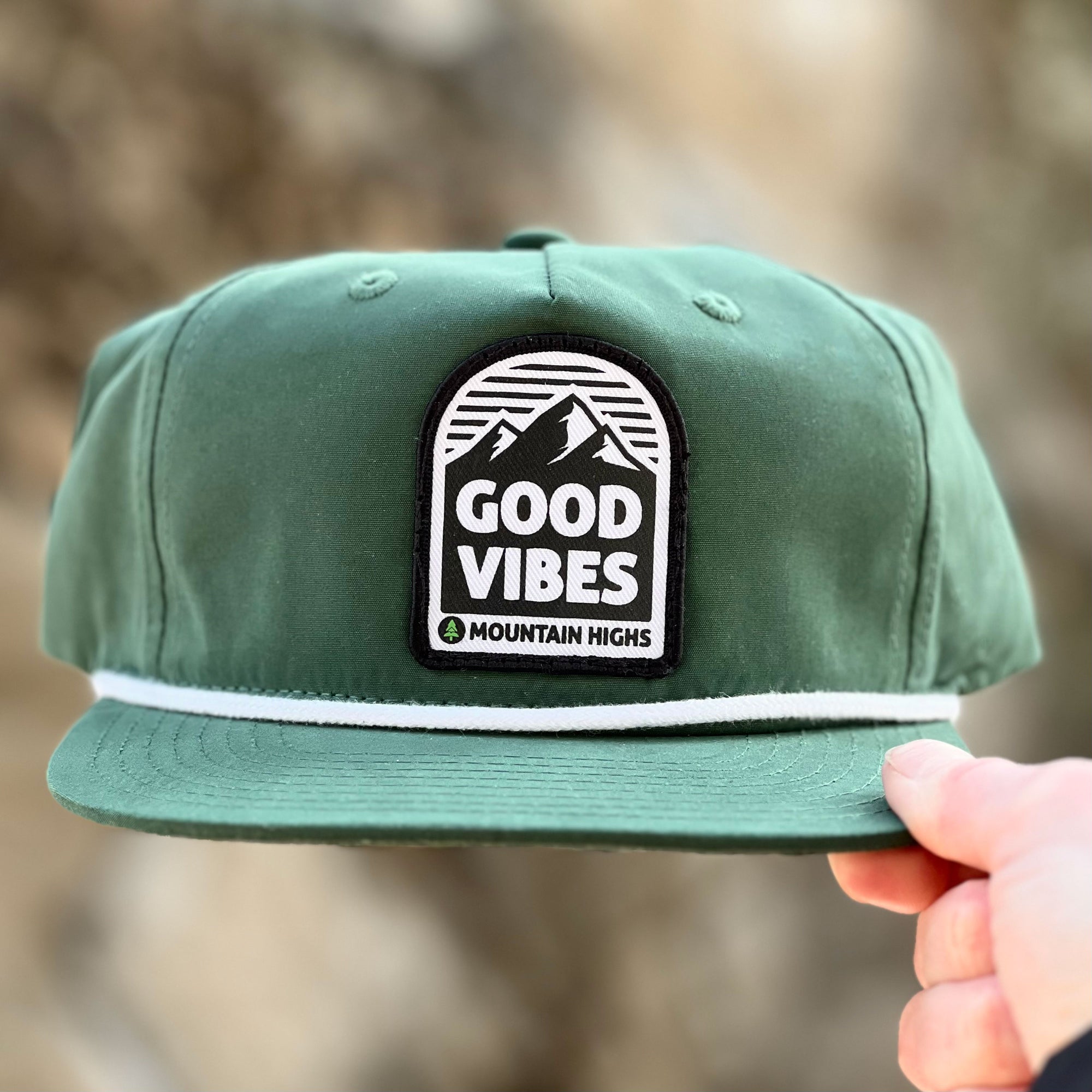 Good Vibes & Mountain Highs 5 Panel Vintage Cap with Rope