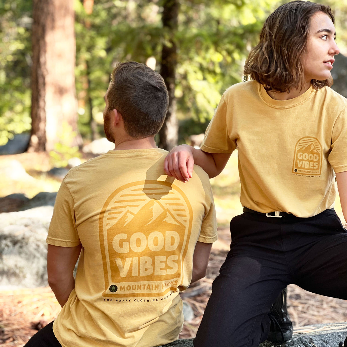 Good Vibes &amp; Mountain Highs Back Print Nature-Inspired Pigment Dyed Tee