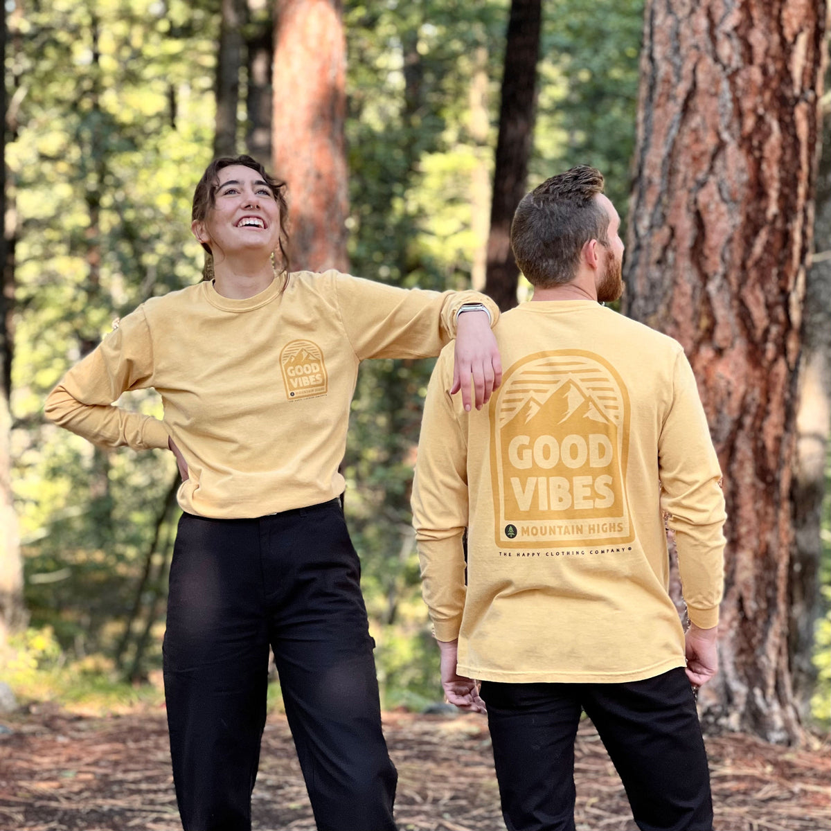 Good Vibes &amp; Mountain Highs Back Print Nature-Inspired  &lt;br&gt; Pigment Dyed Long Sleeve