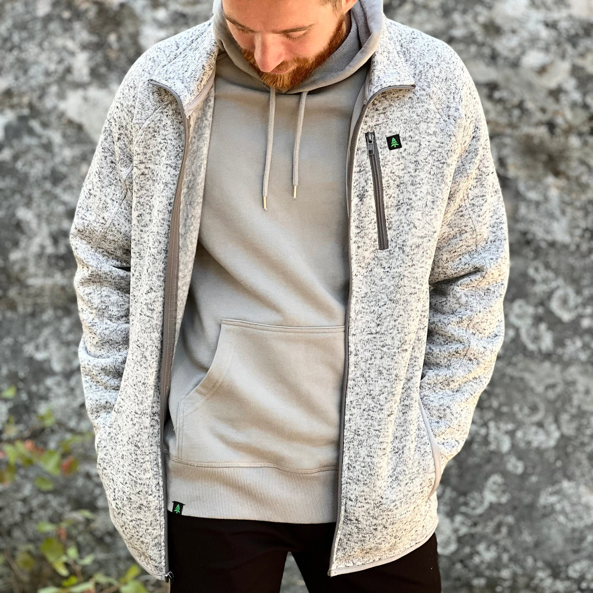 Alpine Knit Full Zip Jacket w / Mountain-Tree Label - The Happy Clothing Company