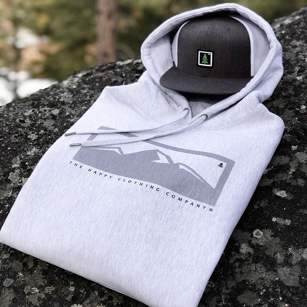 Logo Mountain Range | Tone On Tone | <br> Unisex ULTRA Heavyweight Hooded Sweatshirt - The Happy Clothing Company