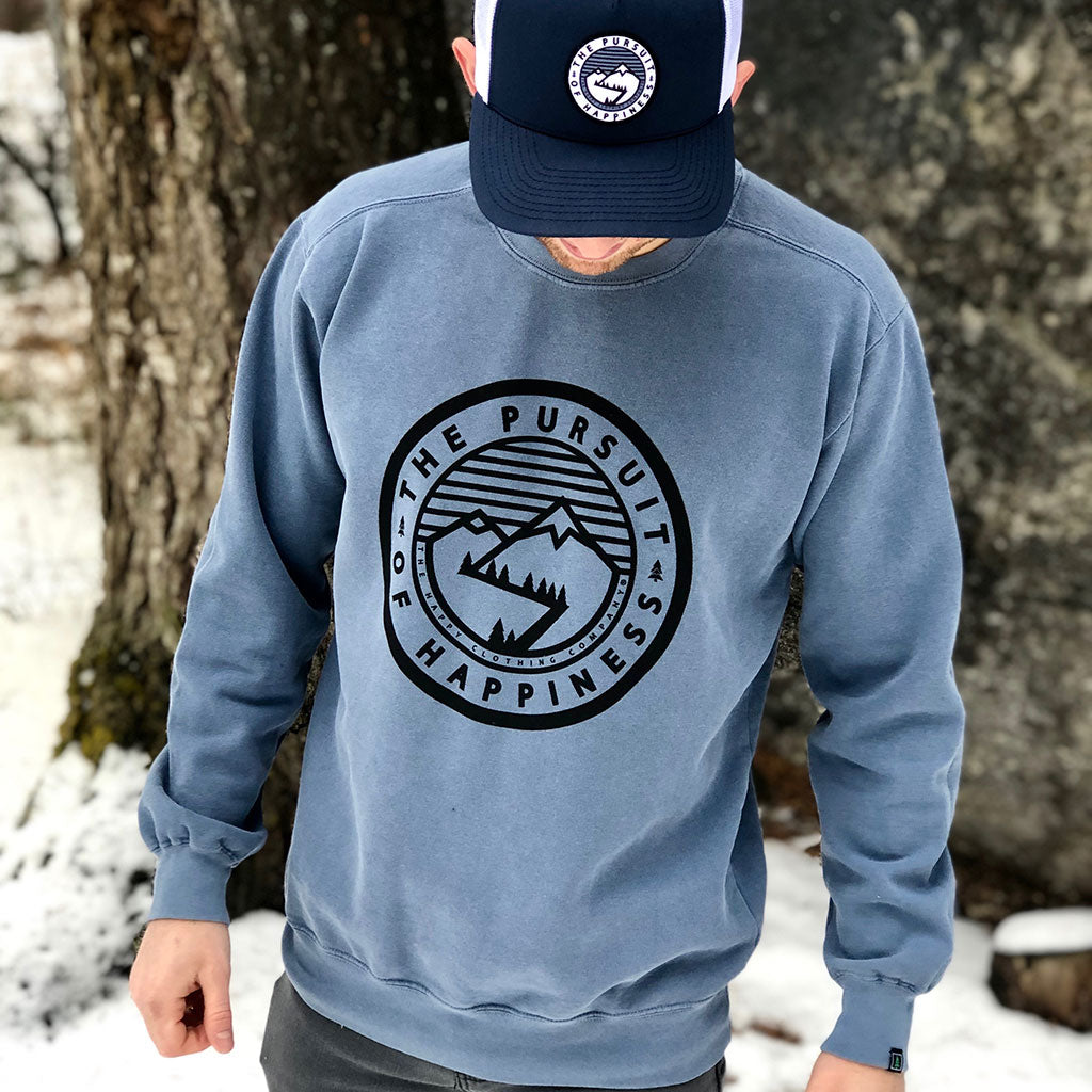 The Pursuit of Happiness Inspired-Dye <br> Unisex Heavyweight Crewneck Sweatshirt - The Happy Clothing Company... Outdoor apparel with a cause.