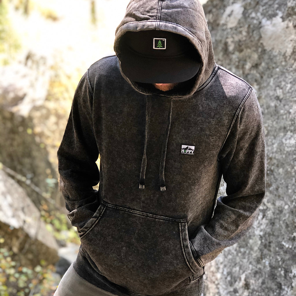 Mineral Wash Unisex Hoodie w / Logo Label - The Happy Clothing Company
