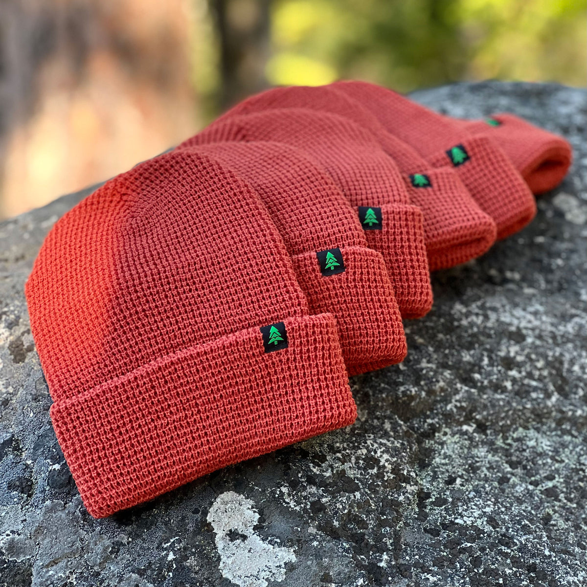 Mountain-Tree Label Waffle Cuffed Beanie - The Happy Clothing Company