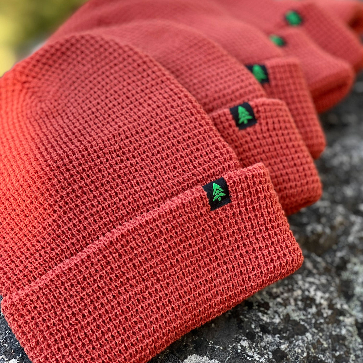 Mountain-Tree Label Waffle Cuffed Beanie - The Happy Clothing Company