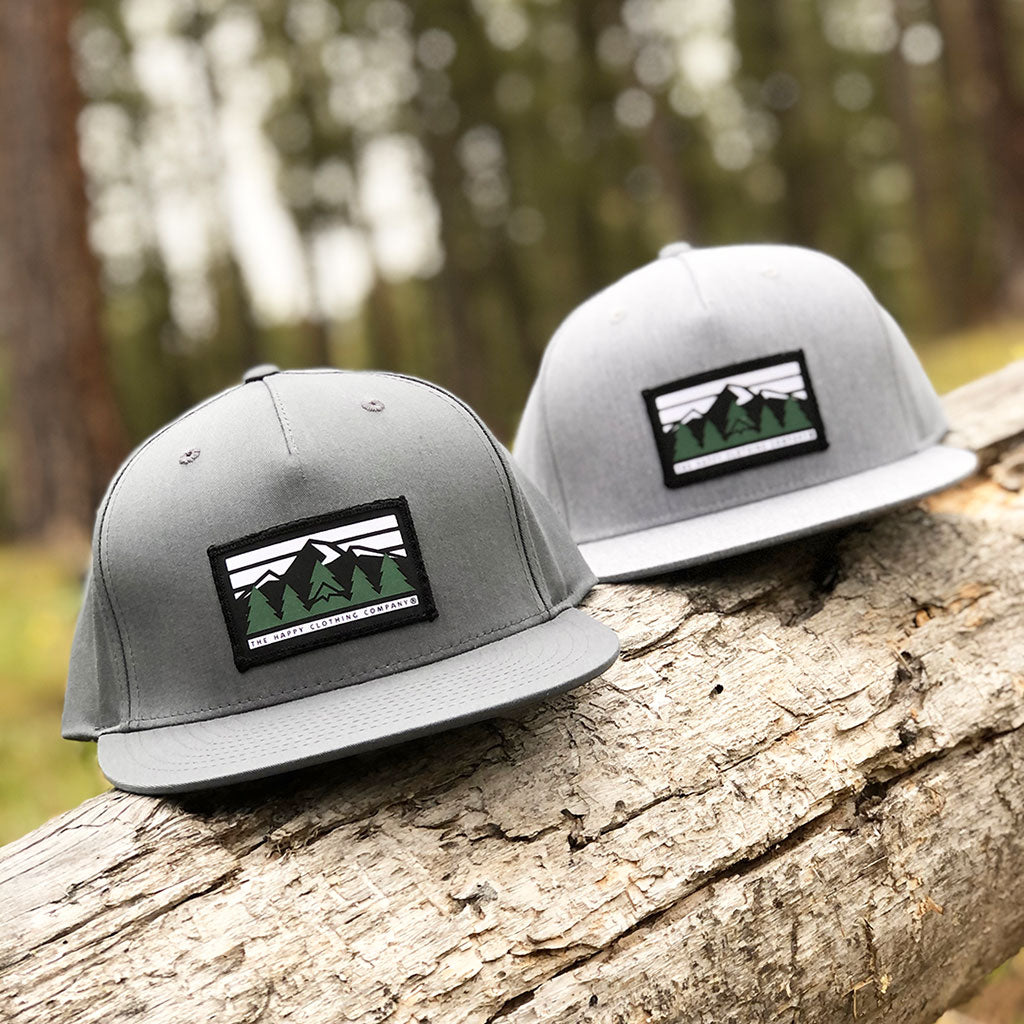 Peaks and Pines Printed Patch <br> Pinch Front Twill Snapback - The Happy Clothing Company