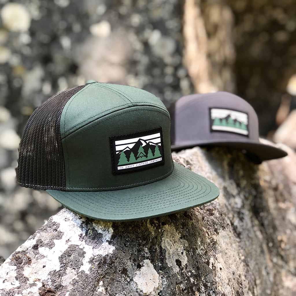 Peaks and Pines Printed Patch <br> 7 Panel Cap - The Happy Clothing Company