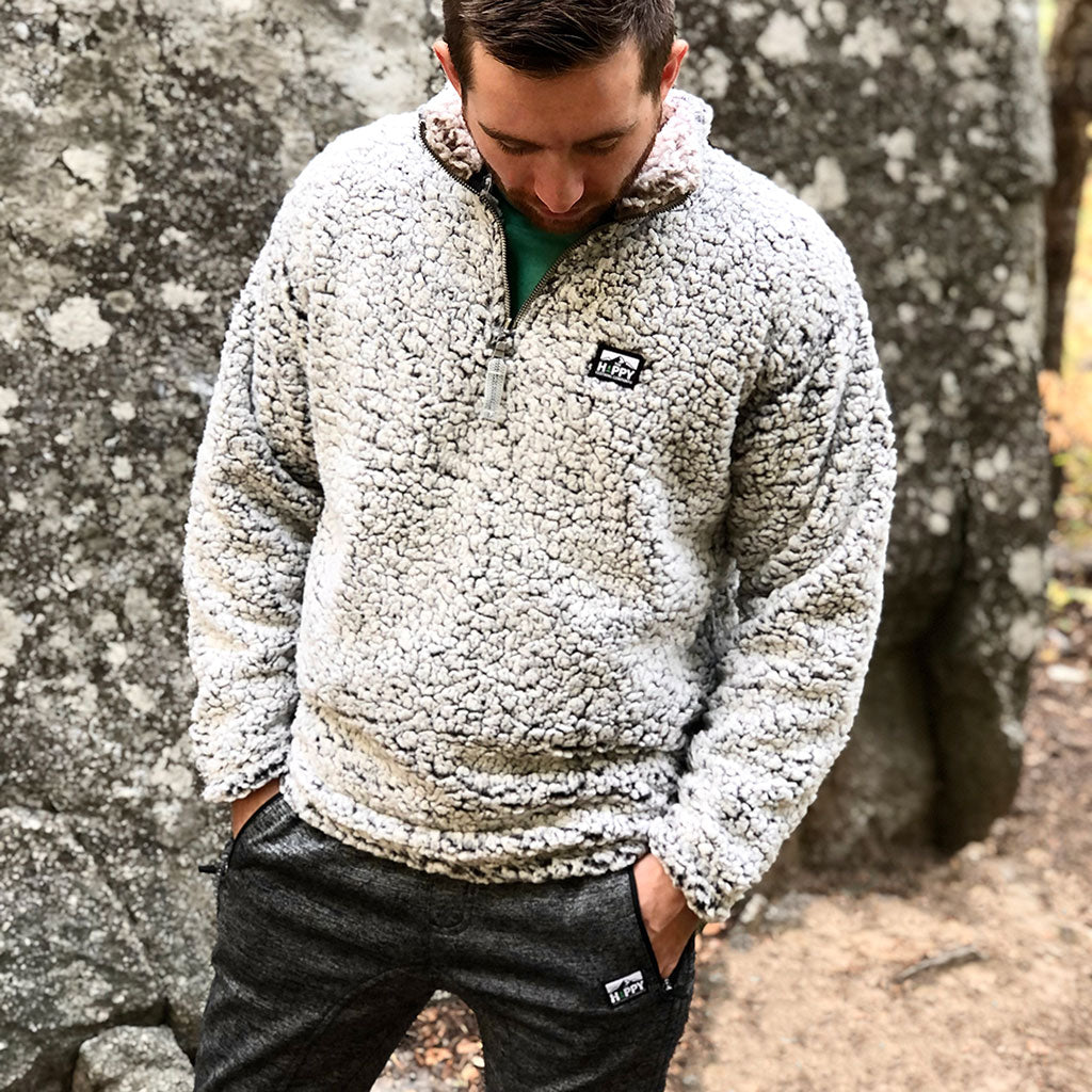 Logo Printed Patch <br> Men's Quarter Zip Sherpa - The Happy Clothing Company