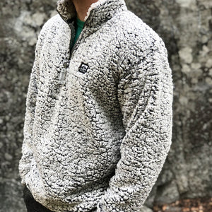 Logo Printed Patch <br> Men's Quarter Zip Sherpa - The Happy Clothing Company