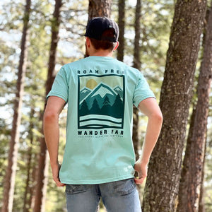 Roam Free Wander Far Back Print <br> Nature-Inspired Pigment Dyed Tee - The Happy Clothing Company