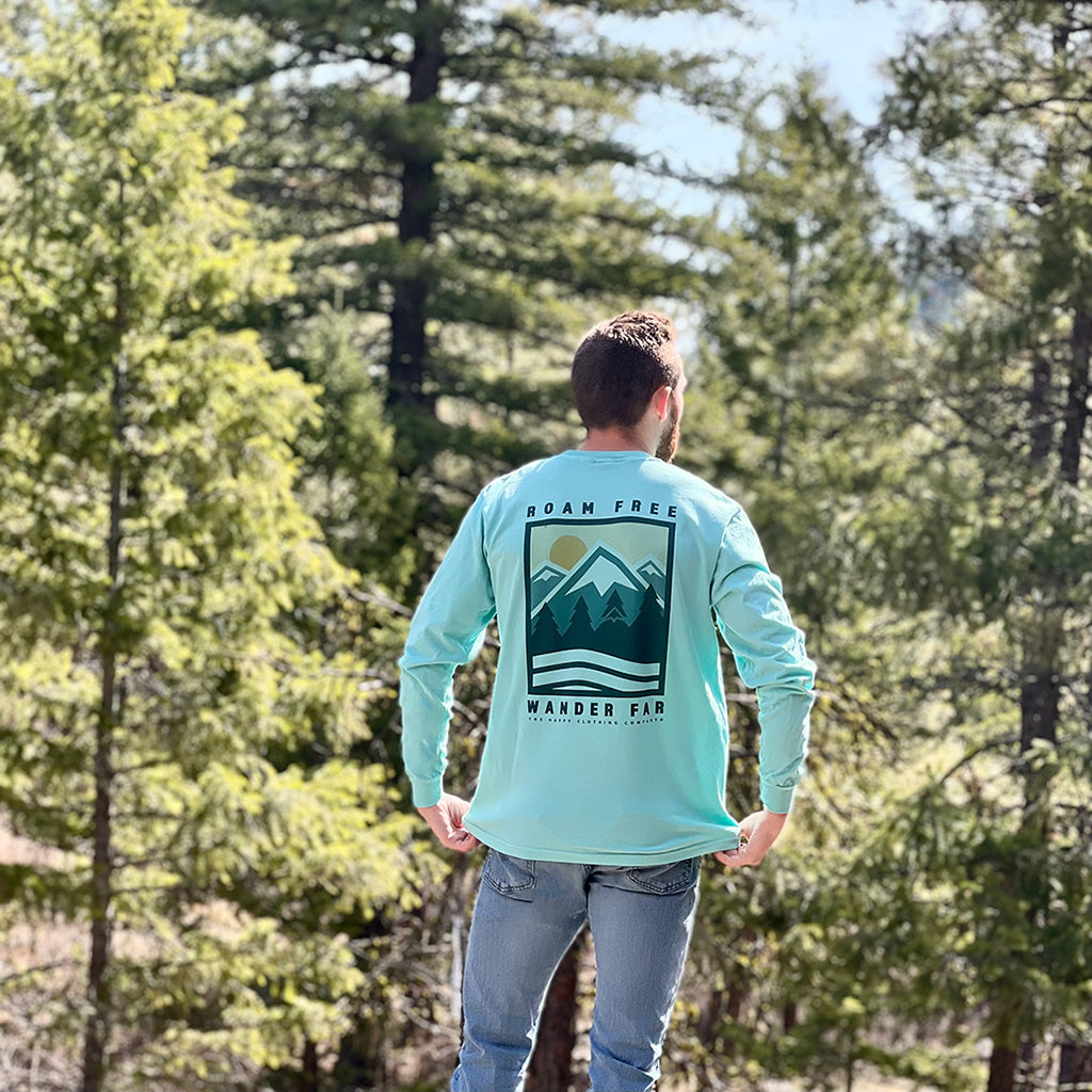 Roam Free Wander Far Back Print Nature-Inspired  &lt;br&gt; Pigment Dyed Long Sleeve - The Happy Clothing Company