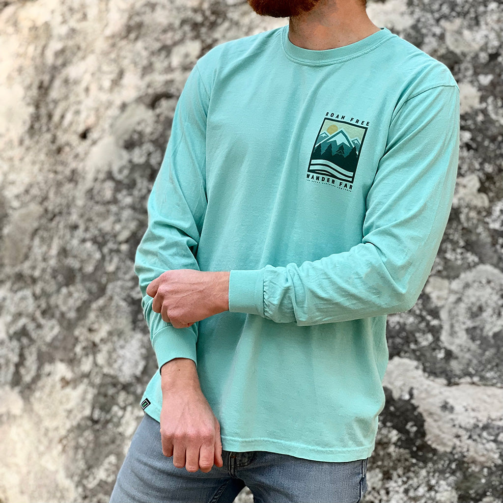 Roam Free Wander Far Back Print Nature-Inspired  <br> Pigment Dyed Long Sleeve - The Happy Clothing Company