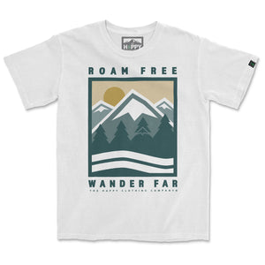Roam Free Wander Far <br> Nature-Inspired Pigment Dyed Tee - The Happy Clothing Company