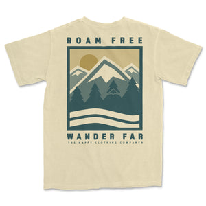 Roam Free Wander Far Back Print <br> Nature-Inspired Pigment Dyed Tee - The Happy Clothing Company