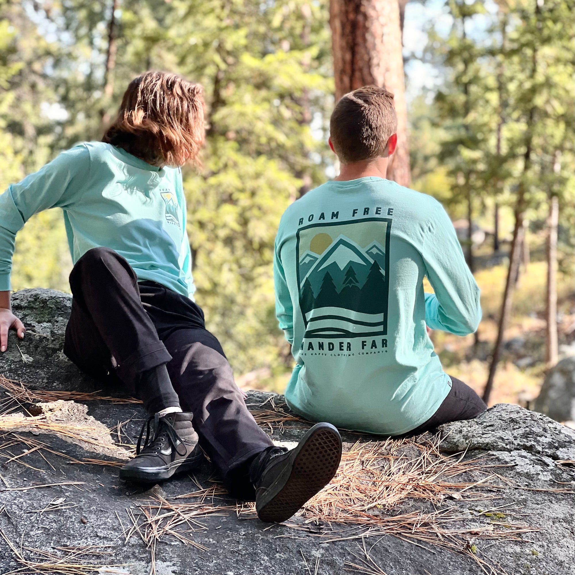 Roam Free Wander Far Back Print Nature-Inspired Pigment Dyed Long Sleeve - The Happy Clothing Company