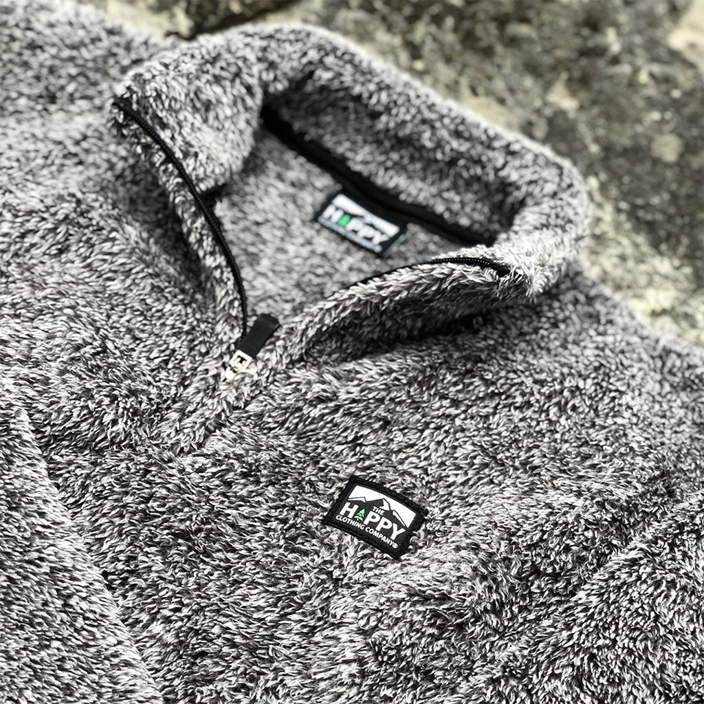 Logo Printed Patch <br> Men's Quarter Zip Fuzzy Fleece - The Happy Clothing Company
