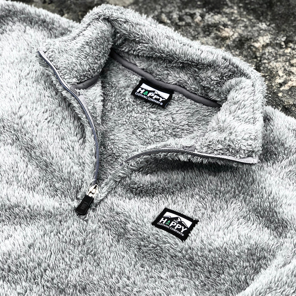 Logo Printed Patch <br> Men's Quarter Zip Fuzzy Fleece - The Happy Clothing Company