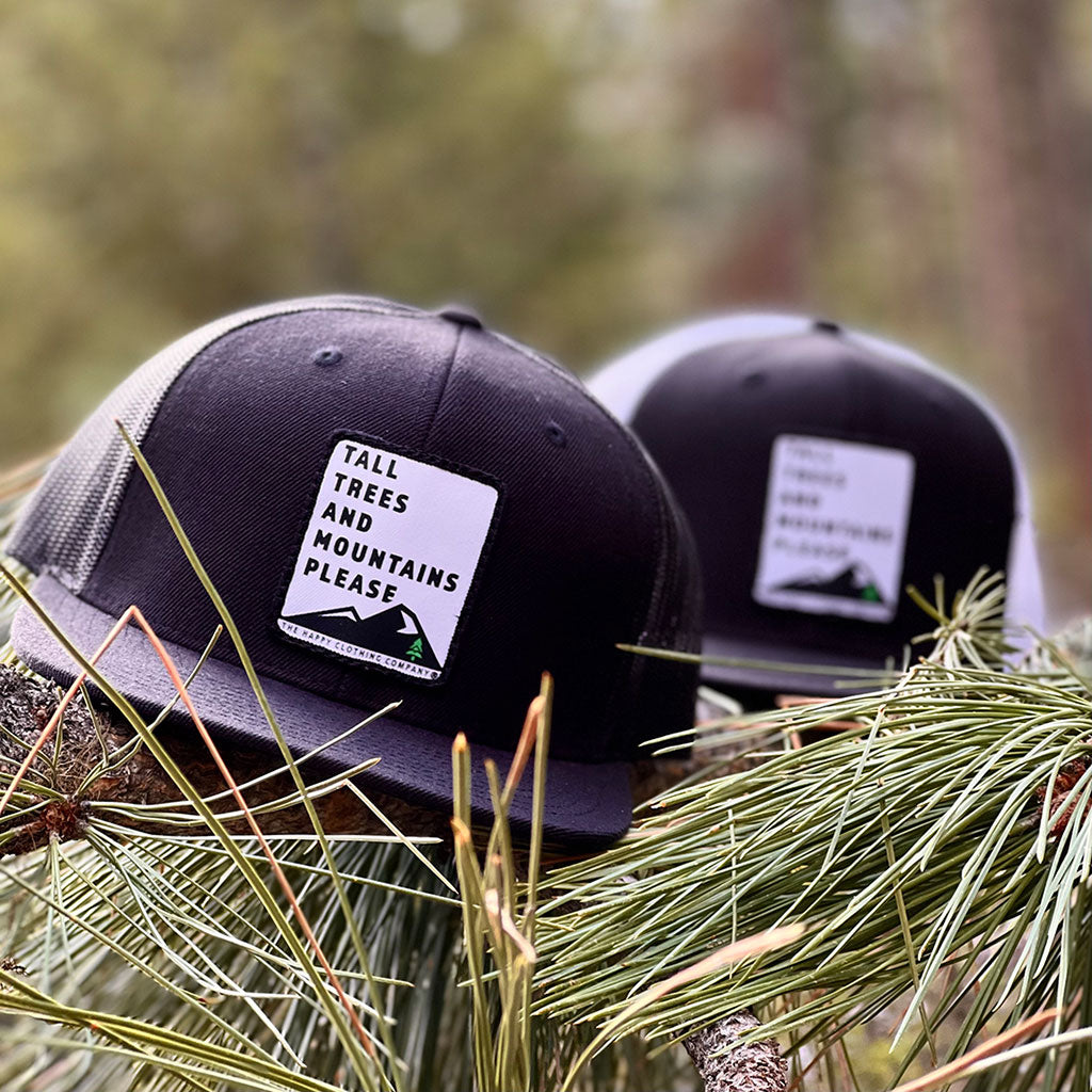 Tall Trees and Mountains Please Printed Patch &lt;br&gt; Wool Front Snapback - The Happy Clothing Company