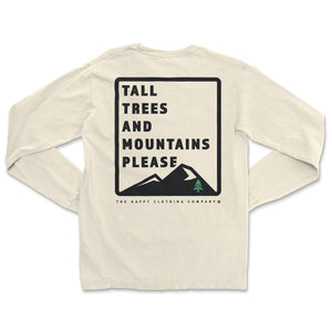 Tall Trees and Mountains Please Back Print Nature-Inspired Pigment Dyed Long Sleeve