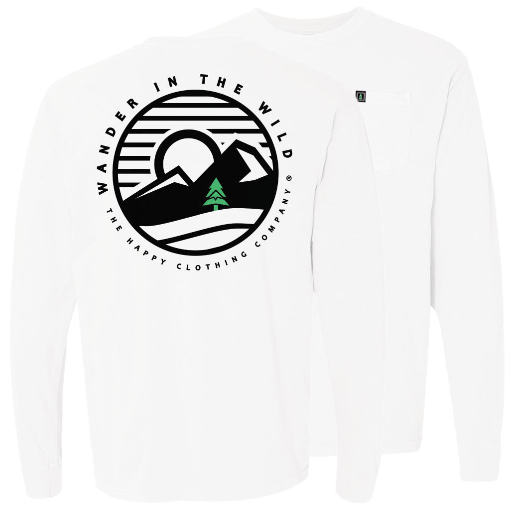 Wander In The Wild Pocket Back Print  <br> Unisex Pigment Dyed Long Sleeve - The Happy Clothing Company